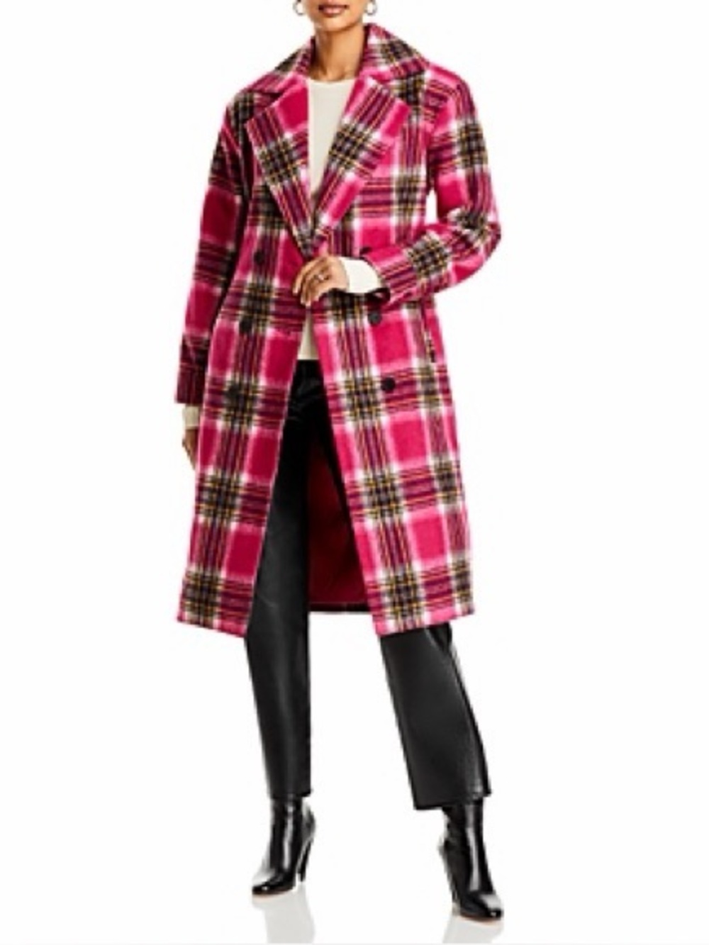Aqua Pink Plaid Long Women's Coat NWOT Size XS